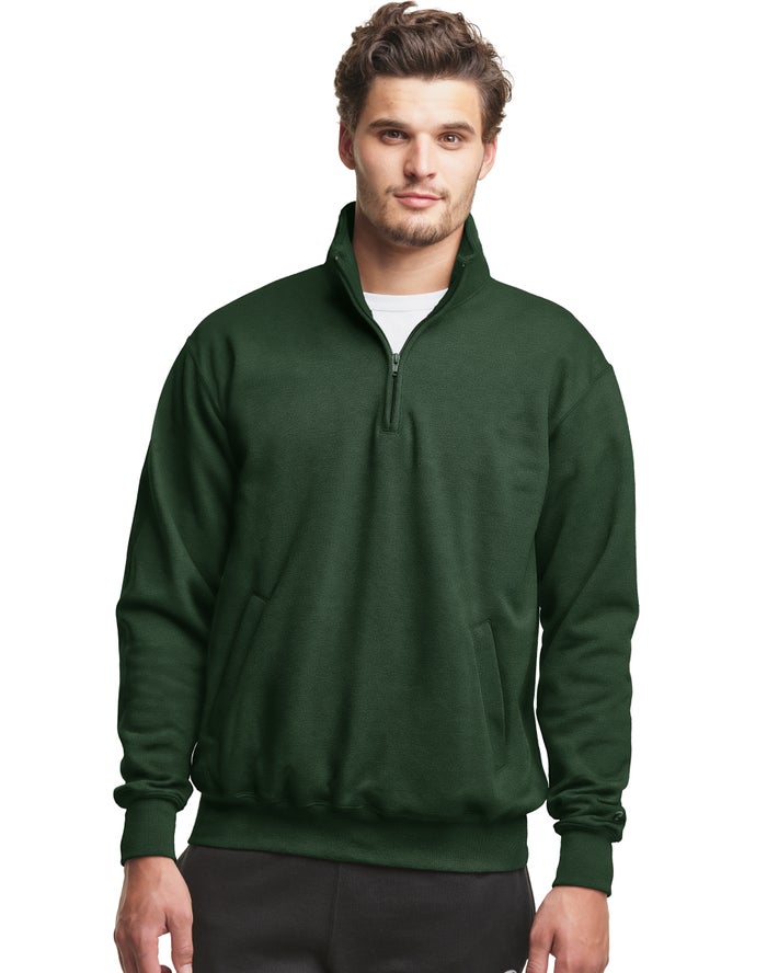 Champion Powerblend Fleece 1/4 Zip With Pockets - Miesten Vihreä Collegepaita - Suomi 8365904-YS